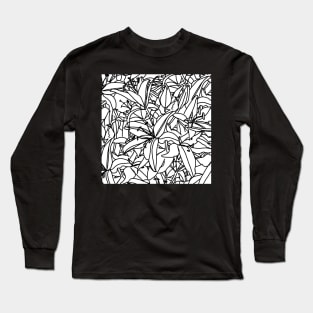 Lily Flowers Line Drawing Black and White Long Sleeve T-Shirt